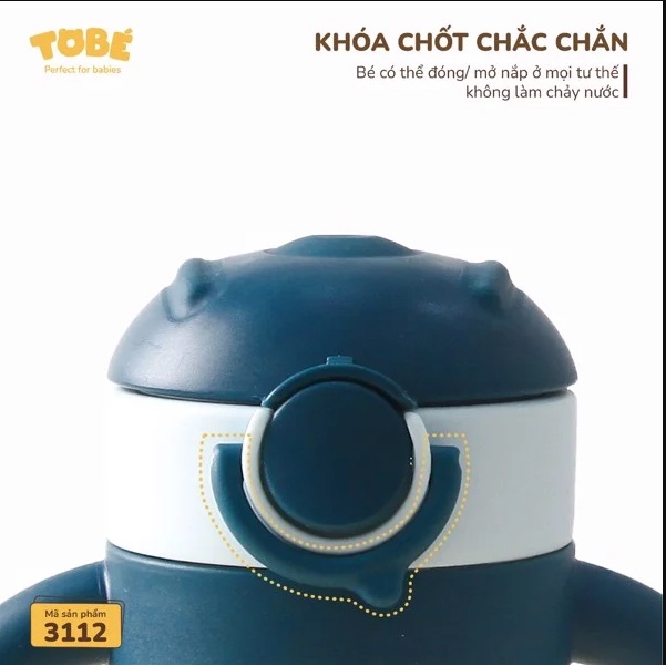 [CHÍNH HÃNG] Bình uống nước Momo chất liệu PPSU cao cấp có tay cầm, quai đeo họa tiết đáng yêu Tobe