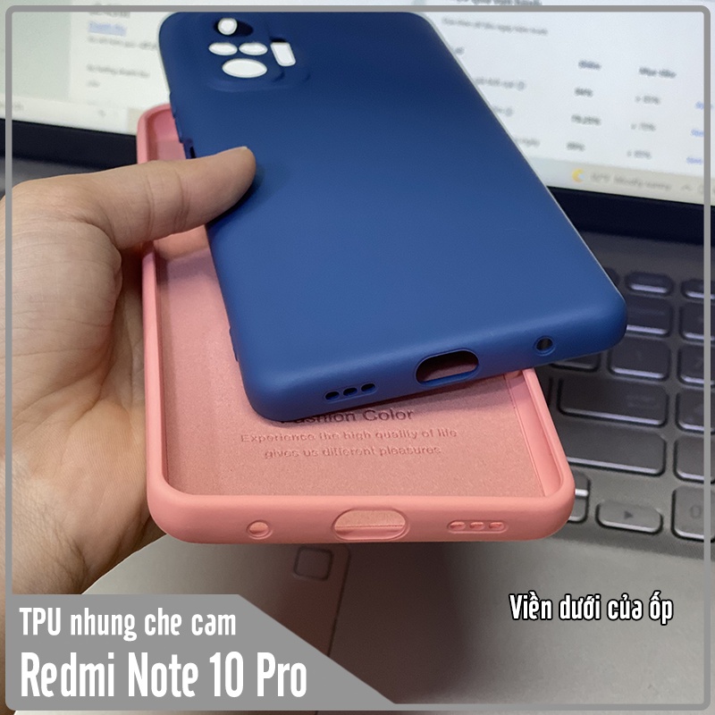 Ốp lưng cho Xiaomi Redmi Note 10 Pro, nhựa TPU dẻo màu lót nhung che camera