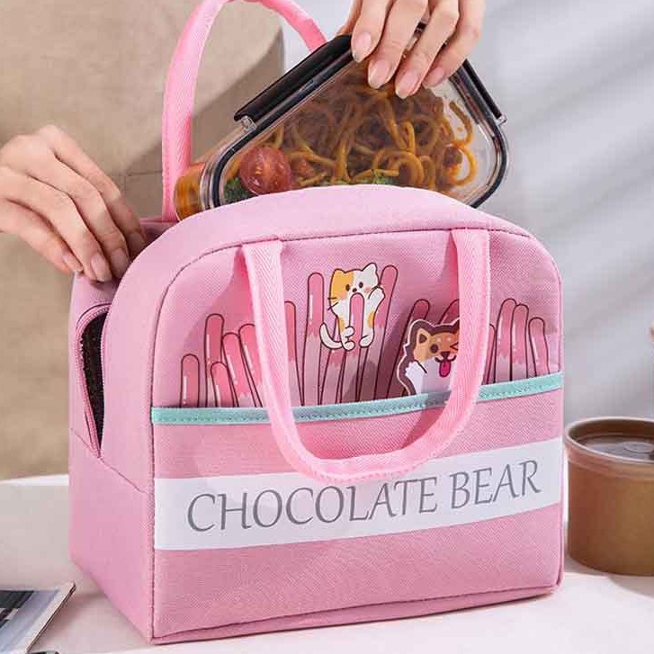 Túi đựng hộp cơm vải Oxford CHOCO SIZE LỚN lót giấy nhôm (size 23x13x19cm), túi đựng thức ăn chống thấm nước