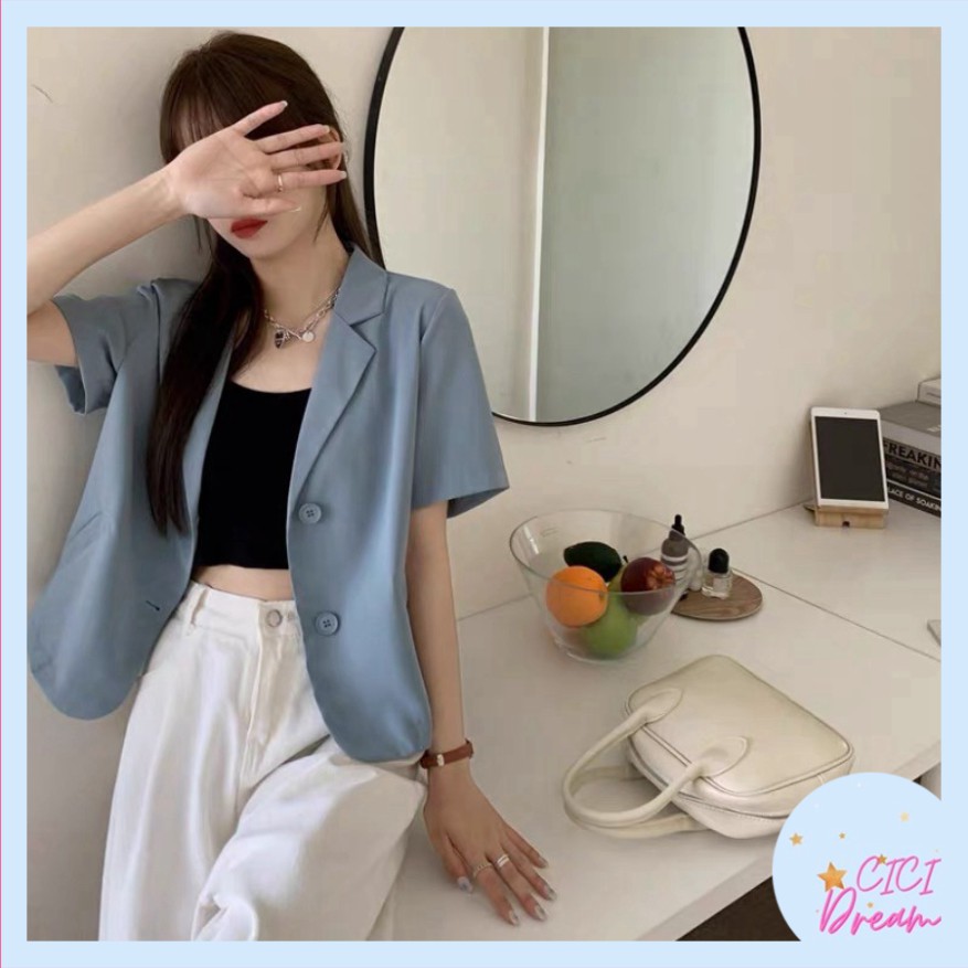 Áo BLAZER NGẮN TAY trơn kiểu dáng Croptop,  blazer  croptop nữ cộc tay dáng ngắn1 lớp style Hàn Quốc | BigBuy360 - bigbuy360.vn