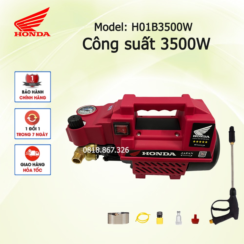 Máy rửa xe mini I Máy rửa xe cao áp HONDA H01B - 3500W | Có áp chống giật - 100% lõi đồng
