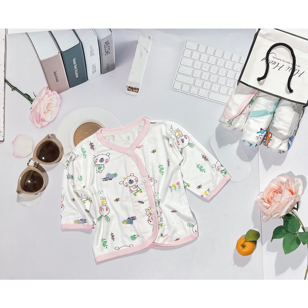 Áo dài tay sơ sinh sợi Petit - size từ 0 - 9 tháng - TẶNG KÈM VÒNG DÂU TẰM