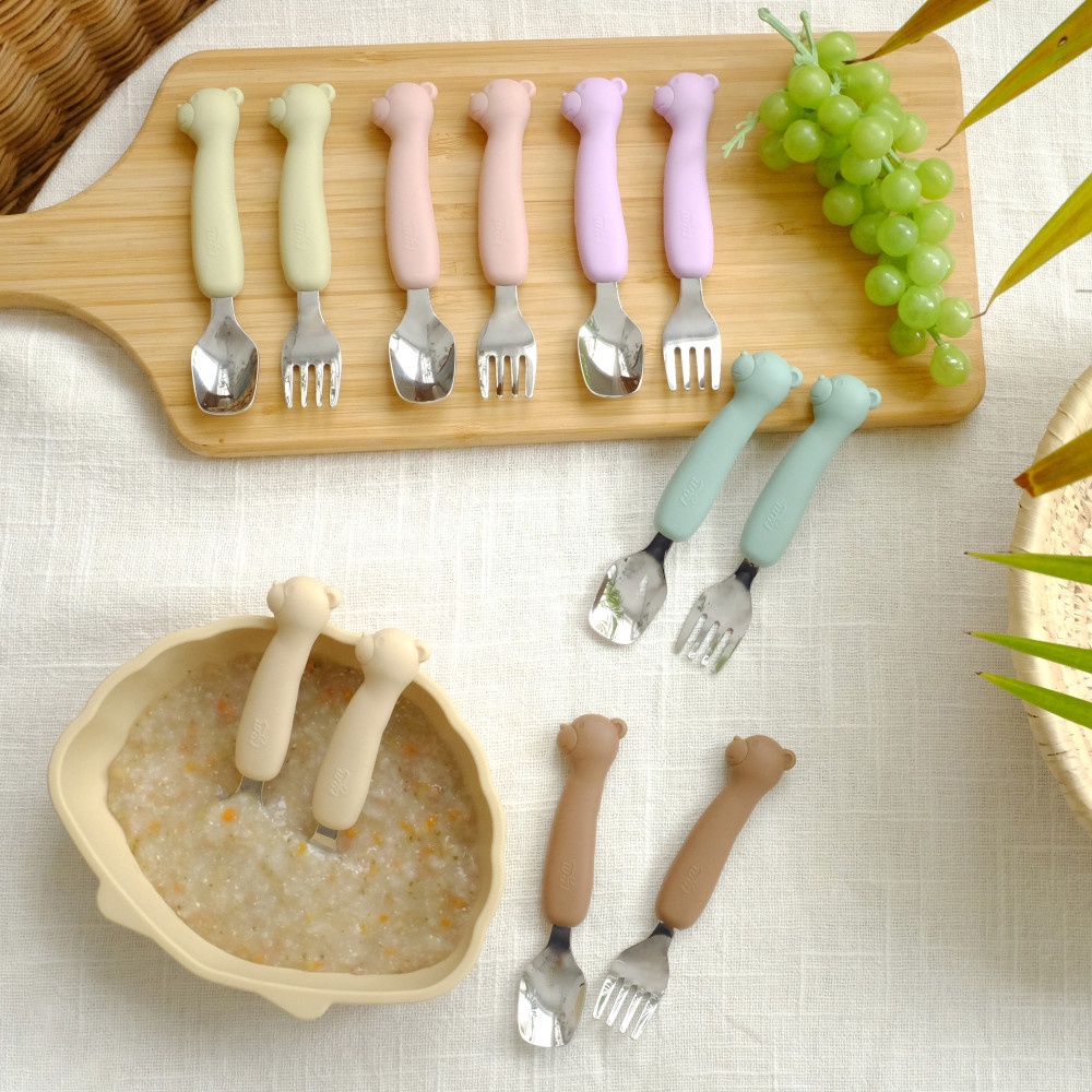 Set Thìa Dĩa Silicone SPOON &amp; FORK Chính Hãng TGM Hàn Quốc Cực Đáng Yêu Cho Bé Tập Ăn Dặm