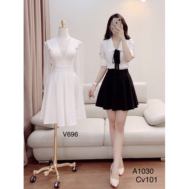 [ xả kho ] MiD Set đen trắng cổ bẻ V1030 Mie Design ảnh thật