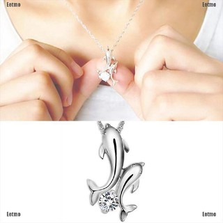 (Eetmo) Fashion Crystal Cute Double Dolphins Pendant Necklaces Rhinestone Chain Necklace