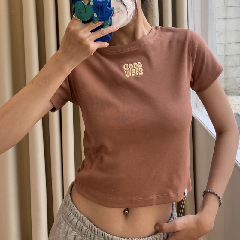Áo Thêu Goodvibe , Takeiteasy , Snoopy tiemmem - Nâu