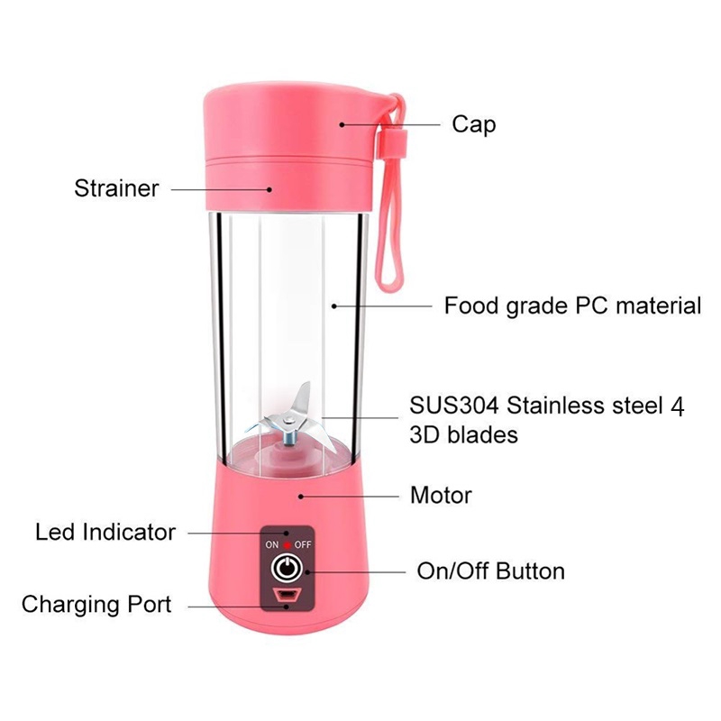 Máy xay sinh tố Juice Cup, máy ép trái cây mini cầm tay dung tích 380ml pin 2000mAh công