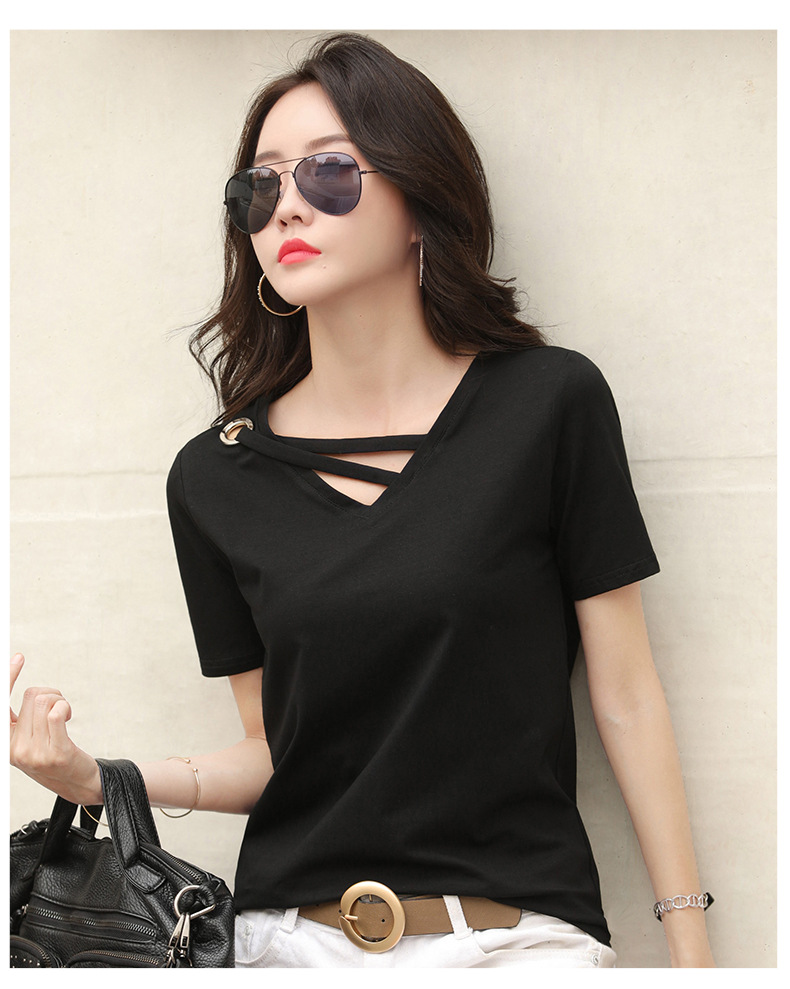 Short-sleeved t-shirt women 2021 new summer V-neck loose Korean black top casual ins compassionate tide tees