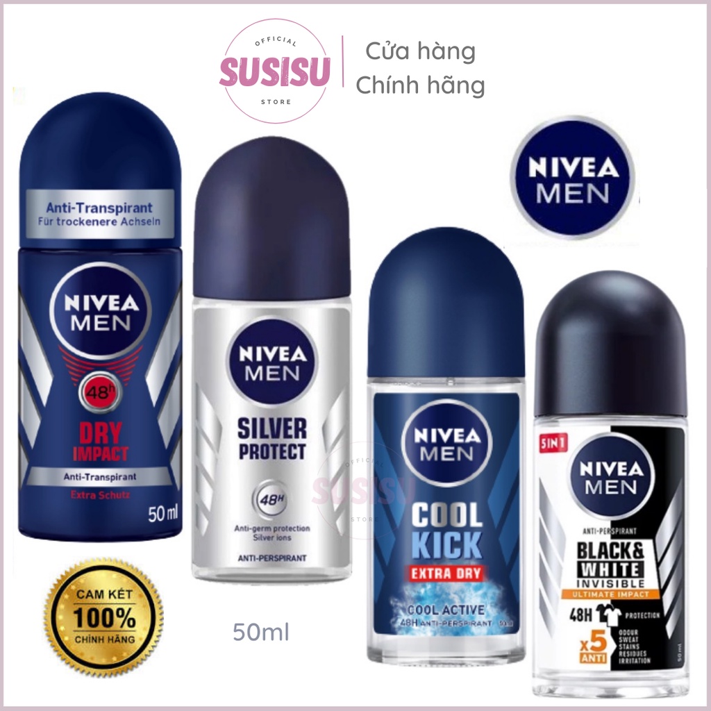 Lăn khử mùi nam NIVEA Men Phân Tử Bạc / Cool Kick / Dry Impact 50ml/ Lăn khử mùi hôi nách Nivea men