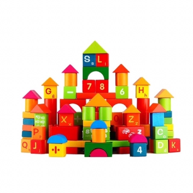 Đồ chơi xếp hình khối bằng gỗ cao cấp- bộ xếp hình gỗ 100 chi tiết đa dạng giúp bé phát triển tư duy