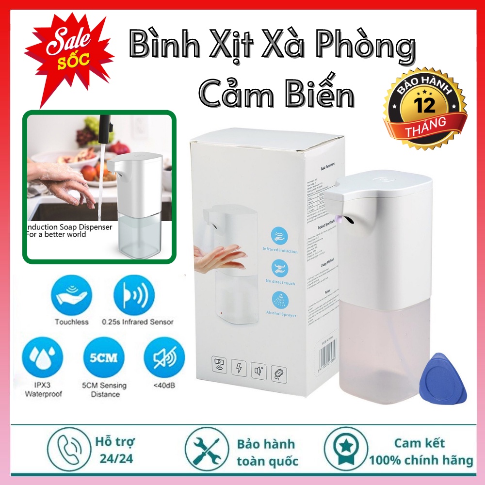 Bình Xịt Xà Phòng Rửa Tay Tự Động Máy Lấy Xà Bông Cảm Biến Hồng Ngoại , Dung tích 400ml - Tặng 1 viên xà phòng - BH 1năm