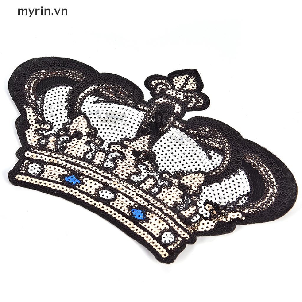 Miếng Dán Ủi Quần Áo Hình Vương Miện Lớn Đính Kim Sa Lấp Lánh