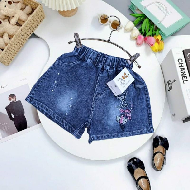 Quần Short Jeans bé gái 20_35kg,quần đùi jeans Hoạ Tiết Sành Điệu