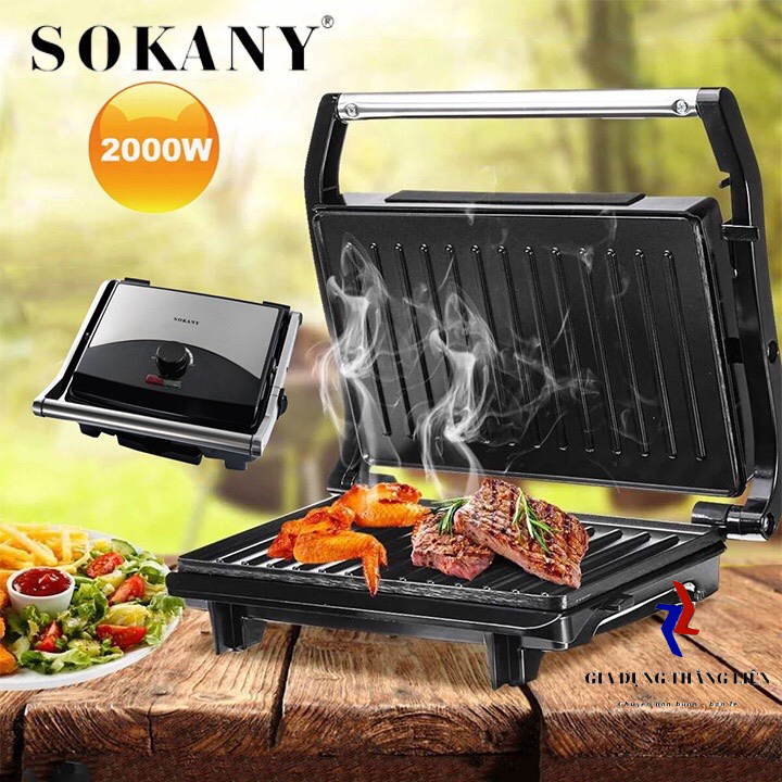 Máy kẹp bánh mì , máy nướng bánh mì sandwith SOKANY KJ-202 2000W bảo hành 12 tháng (Đen)