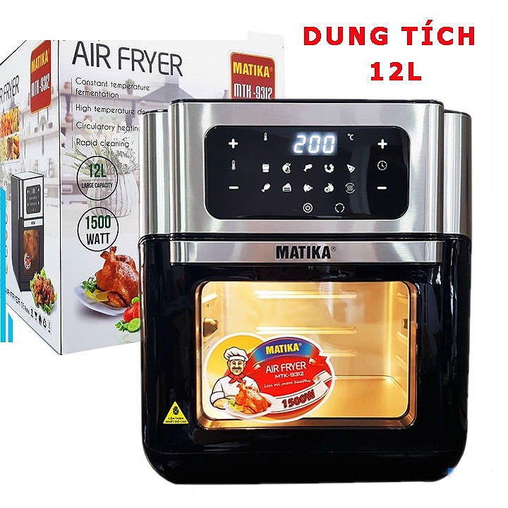 Nồi Chiên Không Dầu 12L Matika-9312 Đa Năng 9 in1 chức năng chiên điều khiển cảm ứng hiện đại chiên nướng quay (12.0L)