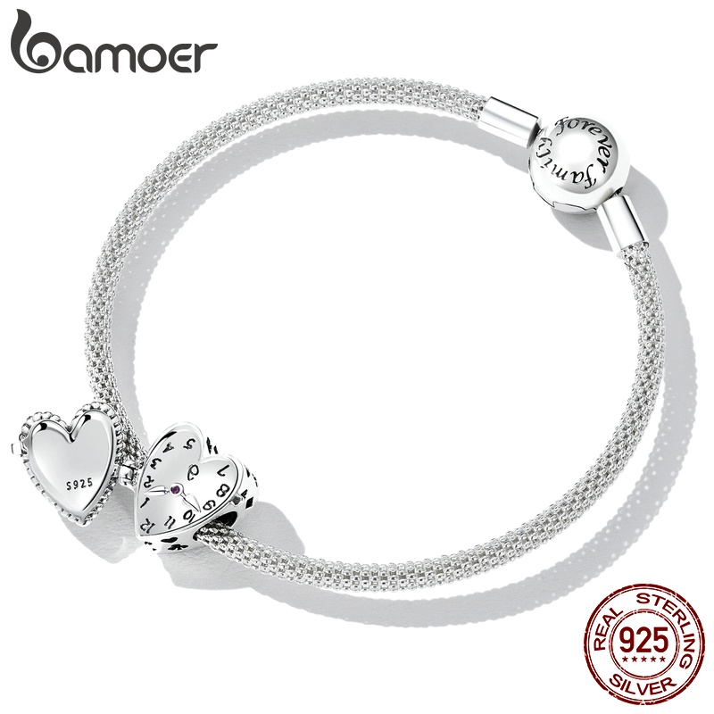 Phụ kiện làm vòng tay bạc 925 Bamoer mặt hình trái tim thời trang cho nữ