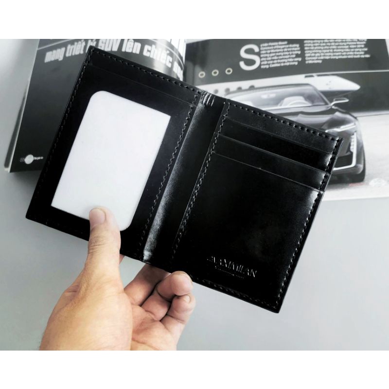 VÍ ĐỨNG ĐEN NGĂN KÍNH - Da Bò Thật 100%
