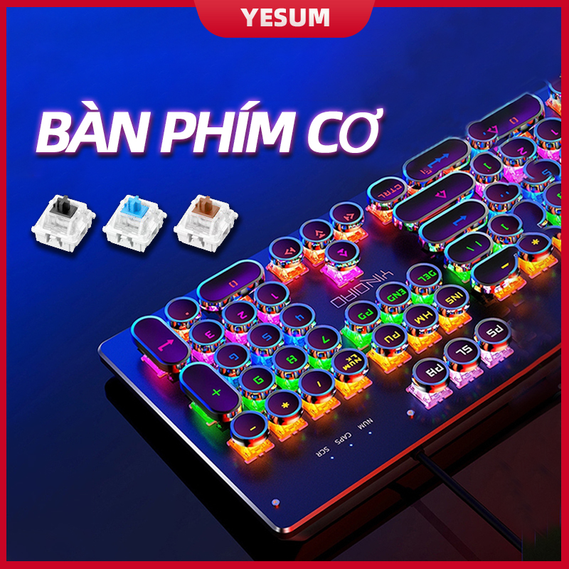 【Muộn nhất】 Bàn phím chơi game phím tròn Punk Bàn phím cơ có đèn nền RGB Bàn phím có đèn năng động đầy màu sắc