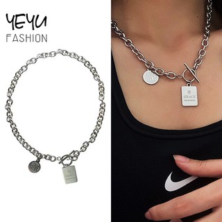 Vòng cổ bằng thép không gỉ mặt thẻ tròn/vuông phối chữ phong cách Harajuku hiphop