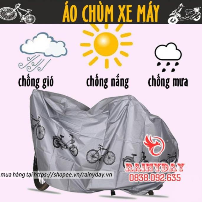 Áo phủ trùm che xe máy sh moto vision xe đạp bạt chống nắng mưa vải dù loại dày *