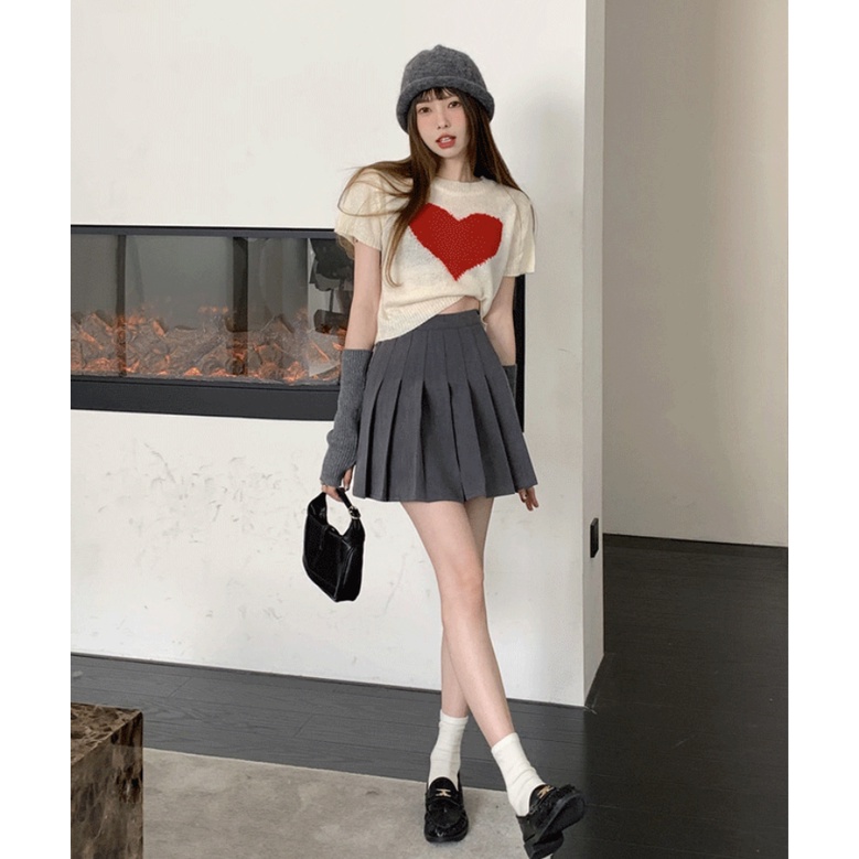 HUANG YOYO Chân Váy Chữ A Lưng Cao Xếp Ly Thời Trang Hàn Quốc Dễ Phối Đồ Cho Nữ