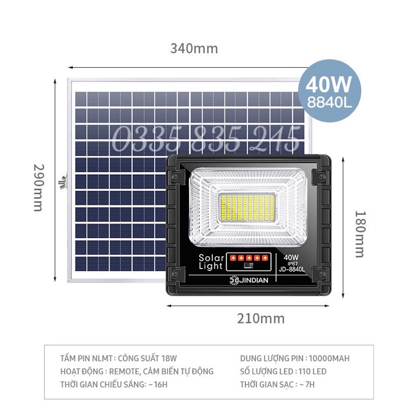 Đèn Năng Lượng Mặt Trời Chính Hãng JinDian Công Suất 25W- 300w Mẫu Mới, Khung Nhôm Nguyên Khối