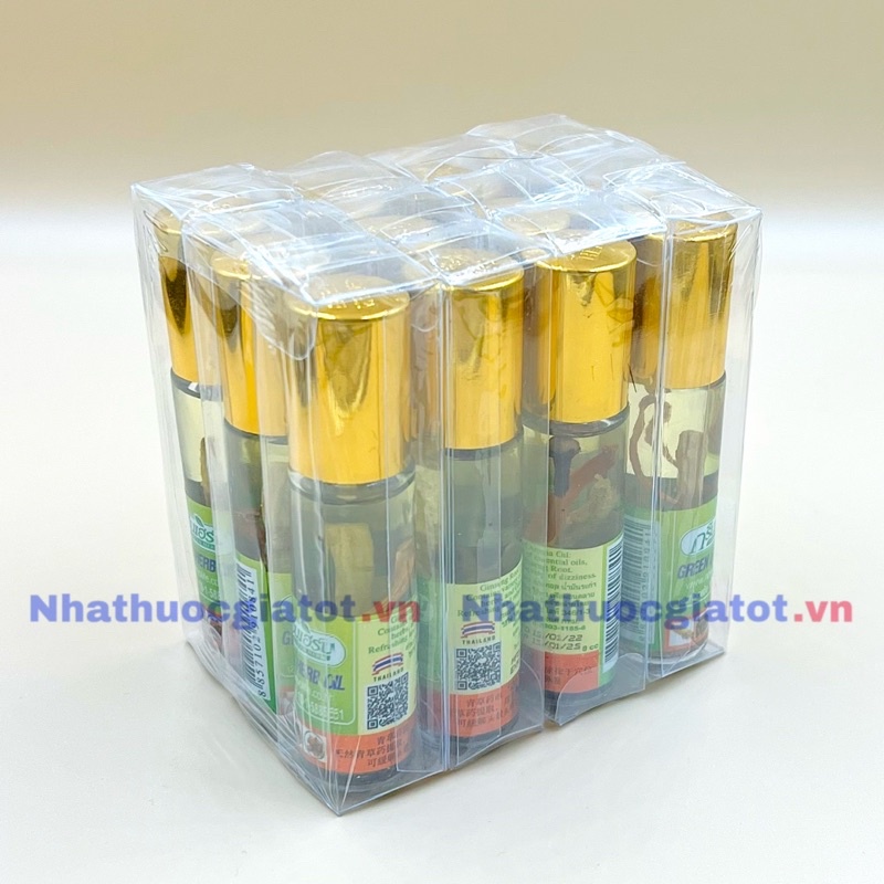 NGUYÊN LỐC 12 CHAI DẦU BI LĂN SÂM THÁI LAN GREEN HERB OIL 8ML