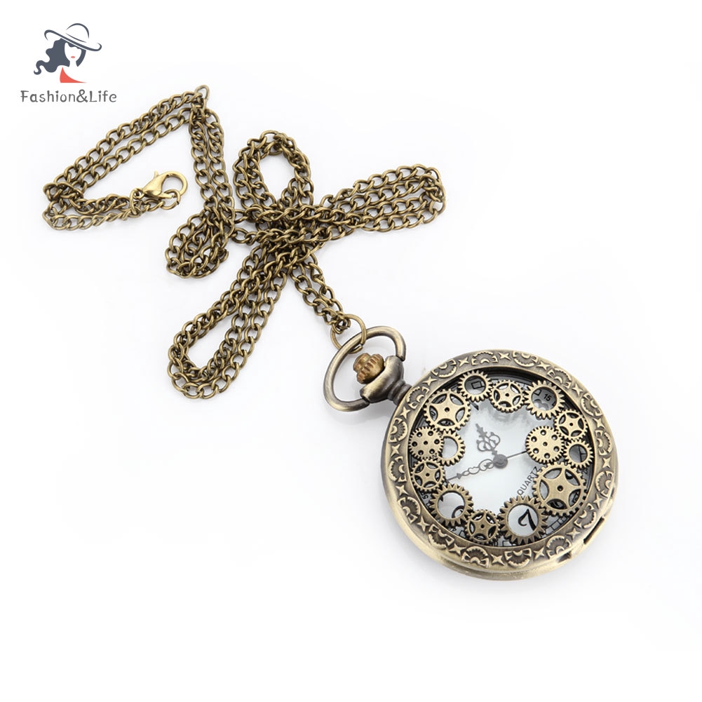 Đồng Hồ Quả Quýt Chạm Khắc Hình Bánh Răng Phong Cách Retro