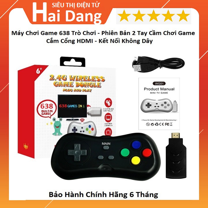 Máy Chơi Game Mini Retro 638 Trò, 2 Người Chơi  Cắm Cổng HDMI - Kết Nối Không Dây - Bảo Hành 6 Tháng