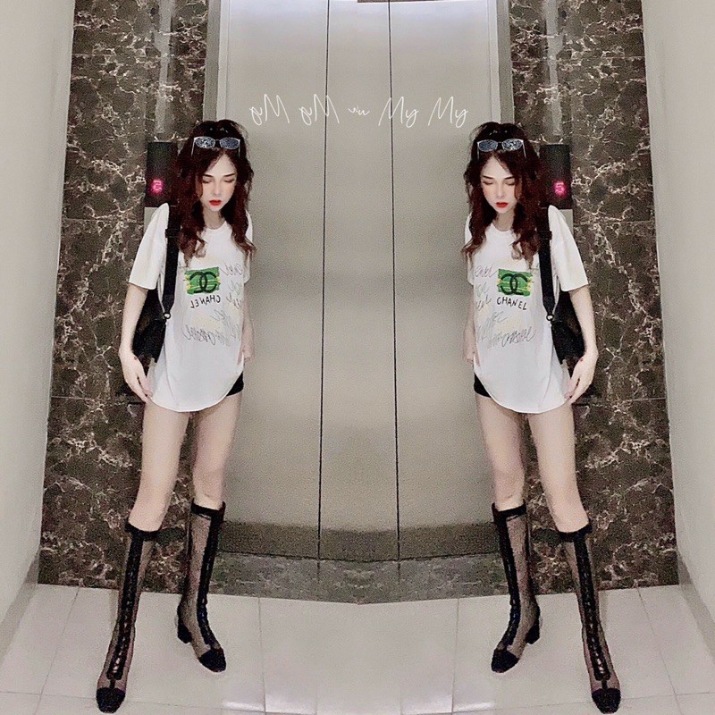 Áo Thun in chữ Chaneel free size chuẩn dáng mẫu mặc
