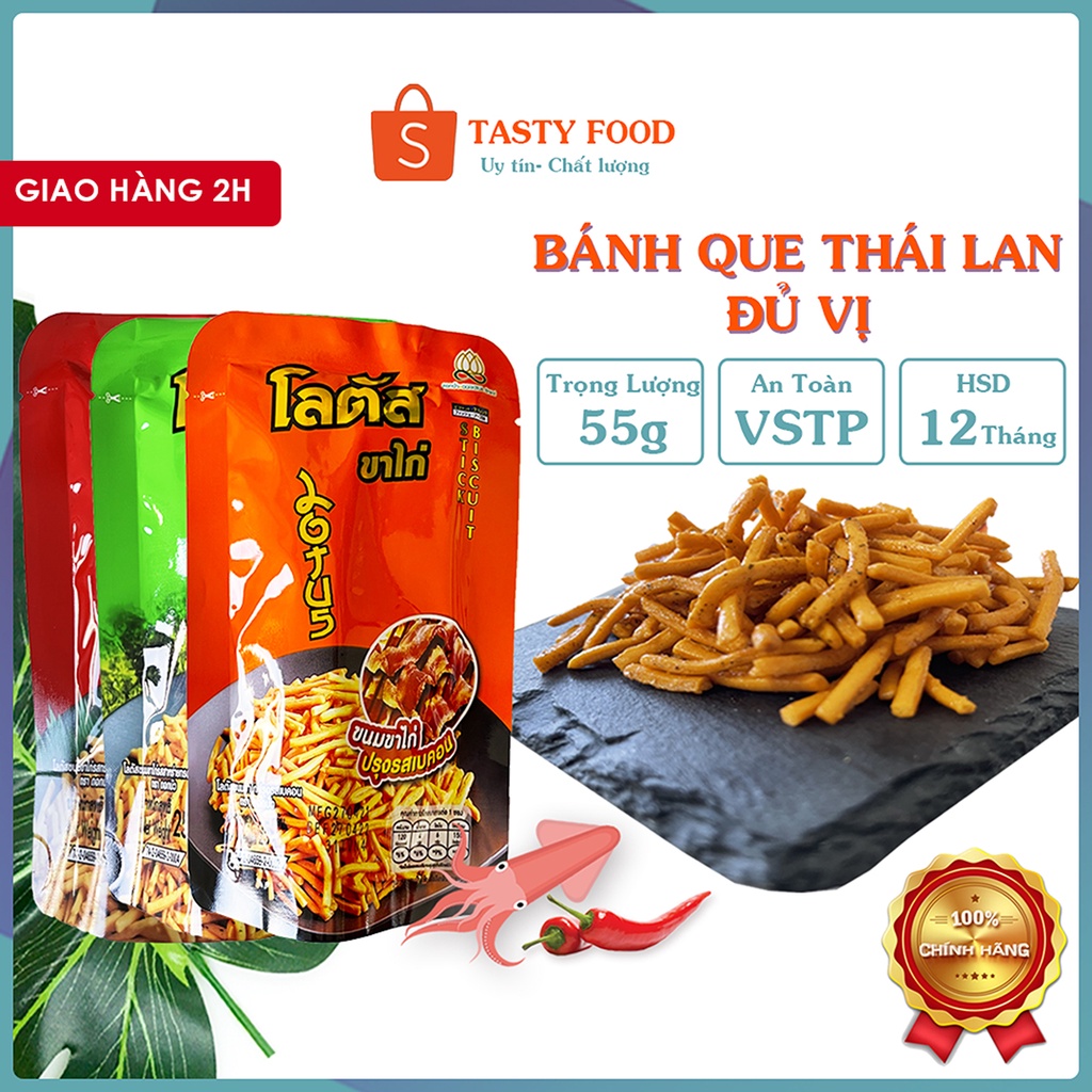Bánh que Thái Lan Lotus Biscuit Stick gói 50g, Bim Bim Que thái đủ vị,  snack que thái lan chính hãng Tasty Food