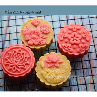 Khuôn trung thu lò xo họa tiết hoa 75gr-4 mặt [Mã 2113]