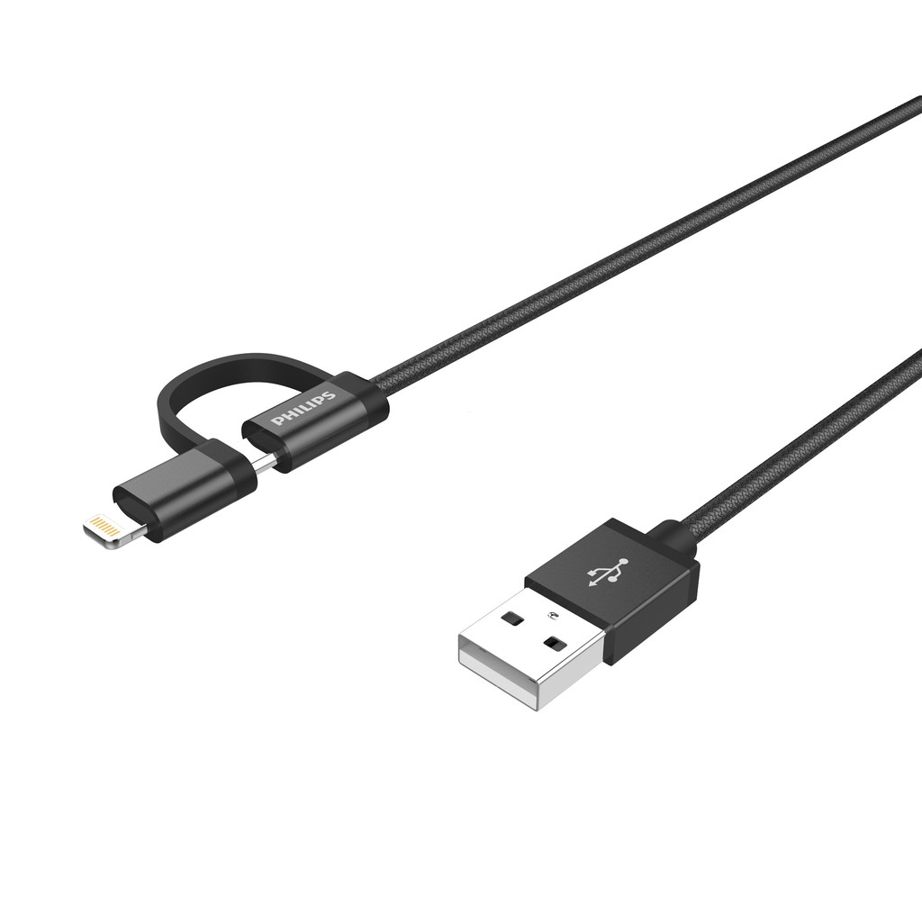 Cáp sạc USB-C Philips 2 trong 1 DLC4541 tích hợp đầu chuyển đổi Linghtning