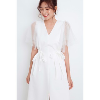 Đầm Thắt Nơ Eo Phối Tay Lưới EDINI - D1110