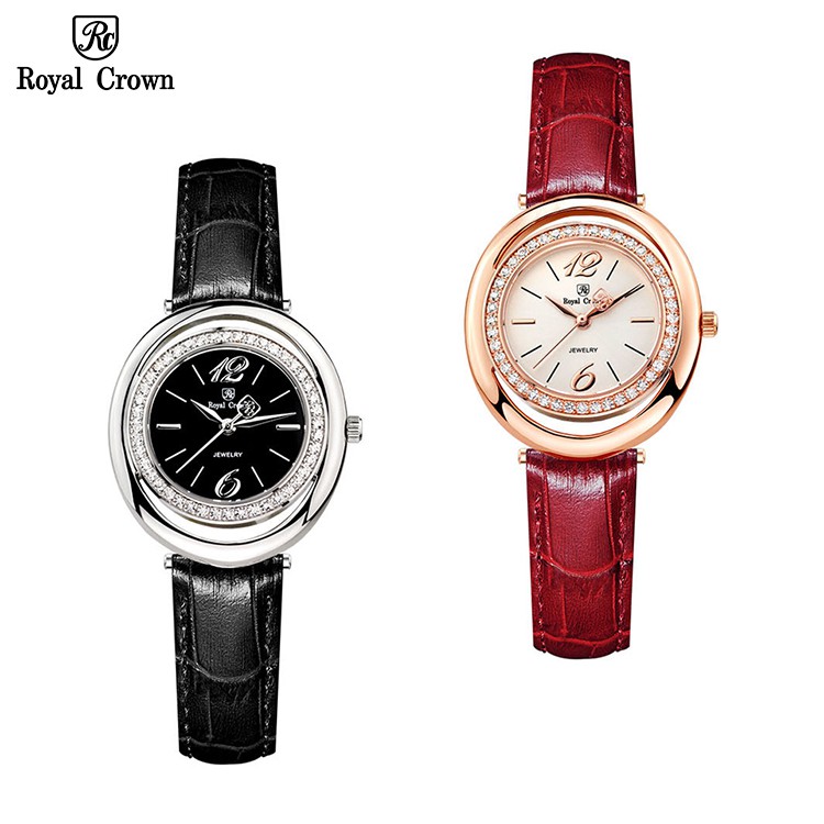 Đồng Hồ Nữ Chính Hãng Dây Da Royal Crown 8628 Chống Nước Chống Xước