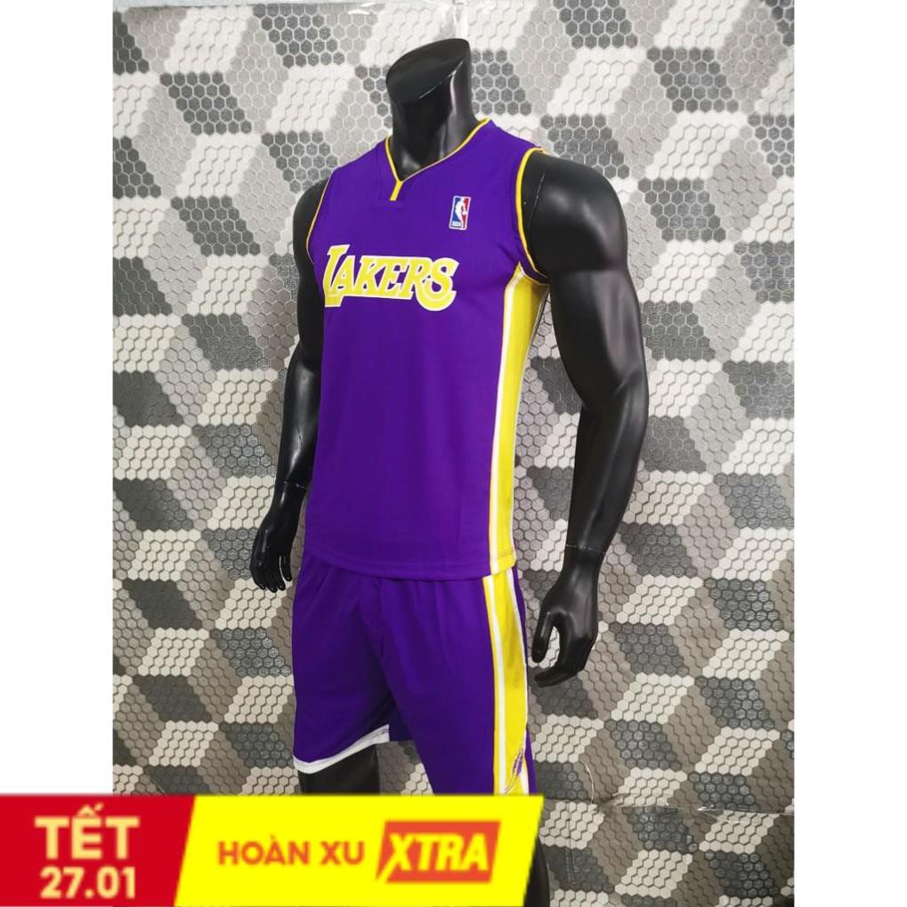 Bộ quần áo bóng rổ Lakers CP Sports tím nam nữ vải mè mát, thoáng khí thấm hút mồ hôi tốt, không nóng