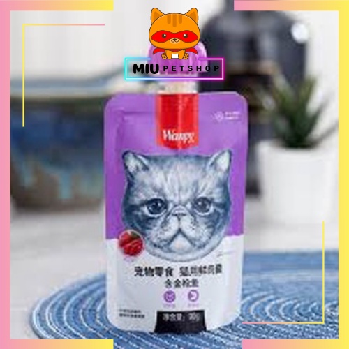Súp thưởng cho mèo wanpy nắp vặn, súp thưởng nắp vặn cho mèo con và mèo lớn ăn ngon túi 90gr