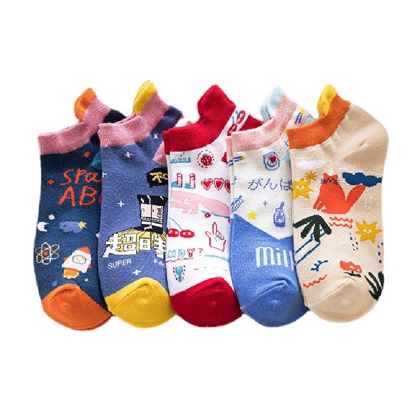 WAFNHA D496 Vớ Cotton In Hình Tên Lửa Hoạt Hình Dễ Thương Cho Nữ