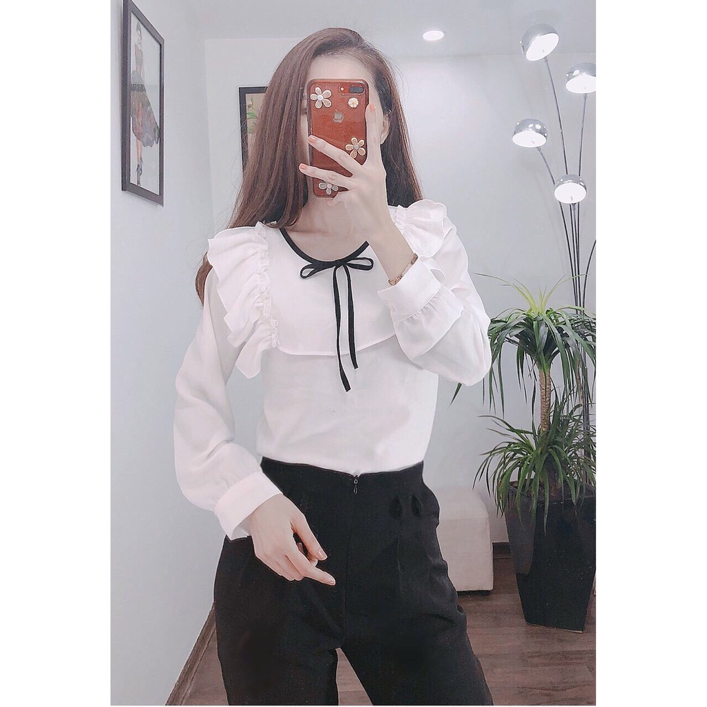 áo sơ mi lụa nữ dài tay cách điệu
