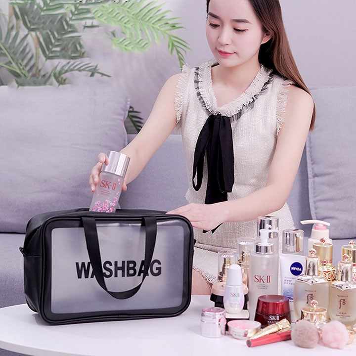 Túi hộp đựng mỹ phẩm, đồ trang điểm đi du lịch cá nhân washbag trong suốt có khóa kéo, chống thấm nước tiện dụng 88249