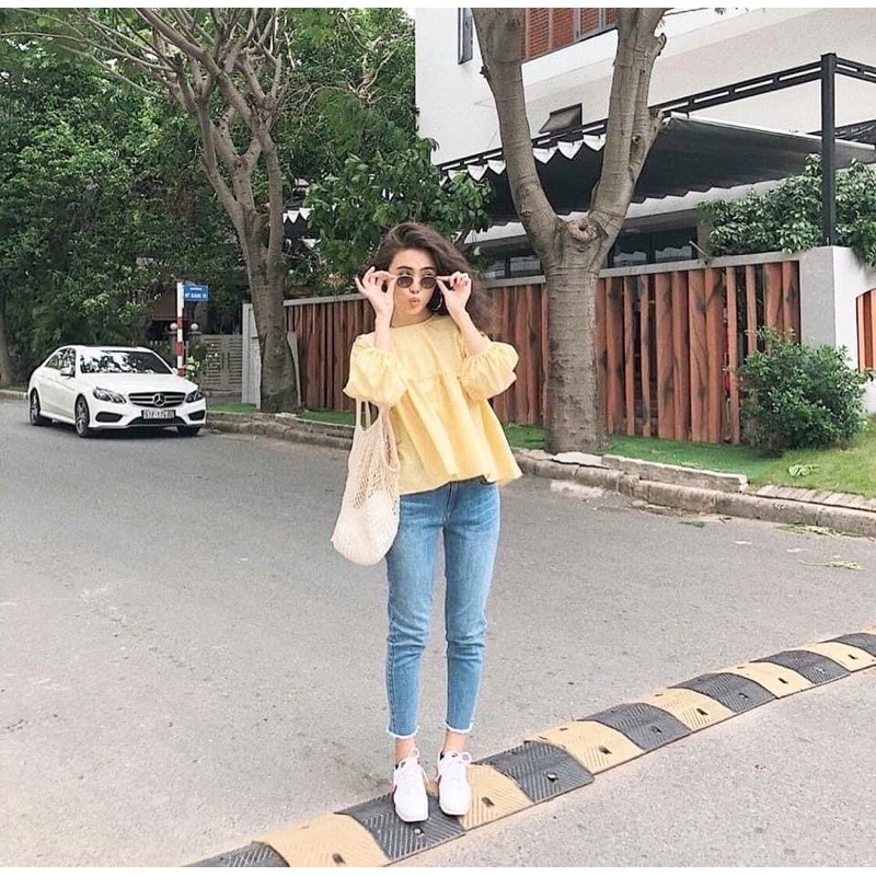 Quần baggy trơn lai tua