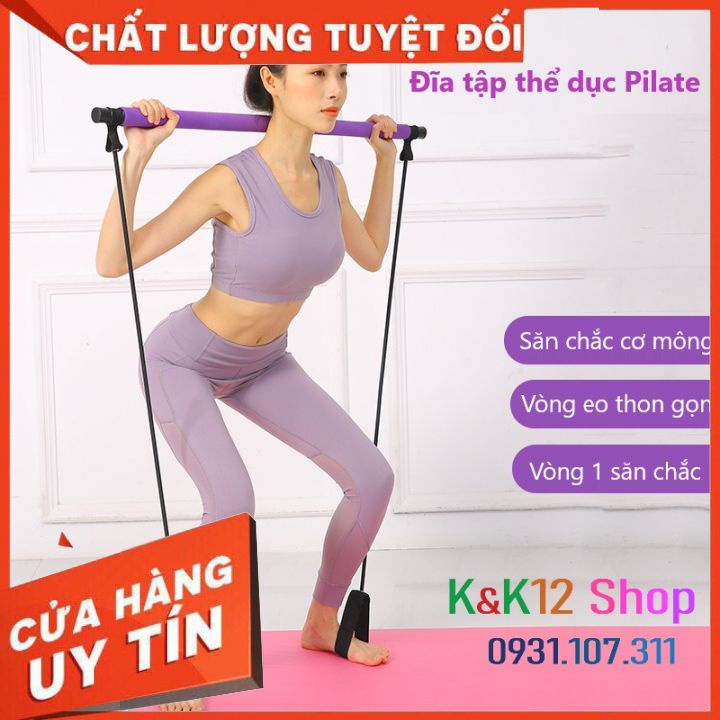 Thanh tập Yoga. Thanh tập cơ Mông Đùi pilates bar Topbody có dây kháng lực dụng cụ tập toàn thân.