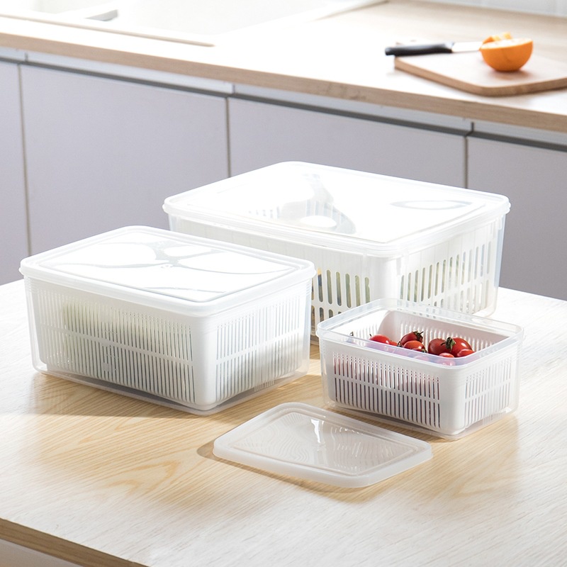 Rổ rửa trái cây ráo nước có nắp đậy thiết kế hai lớp đa chức năng màu trắng size S / M / L
