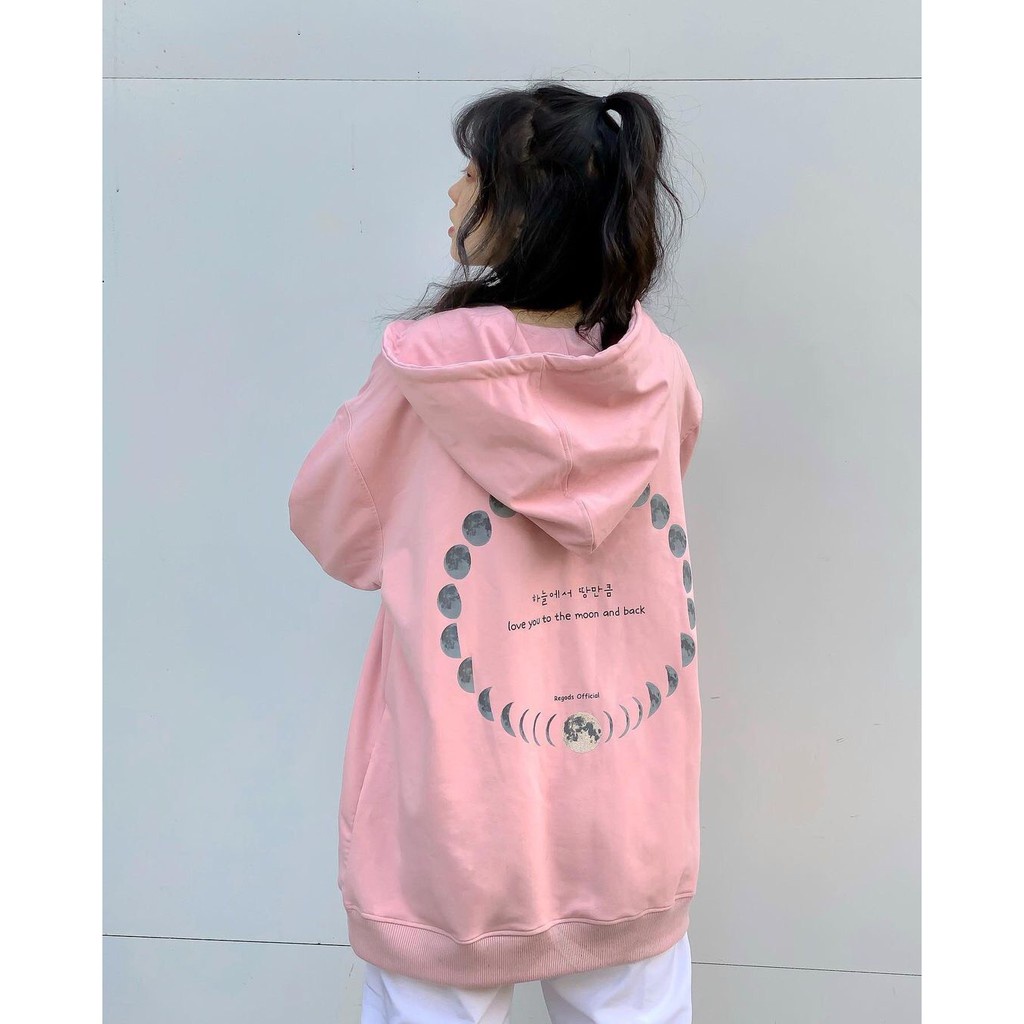 ÁO HOODIE THE MOON HỒNG ĐEN - ÁO KHOÁC NỈ REGODS TRÁI ĐẤT love you