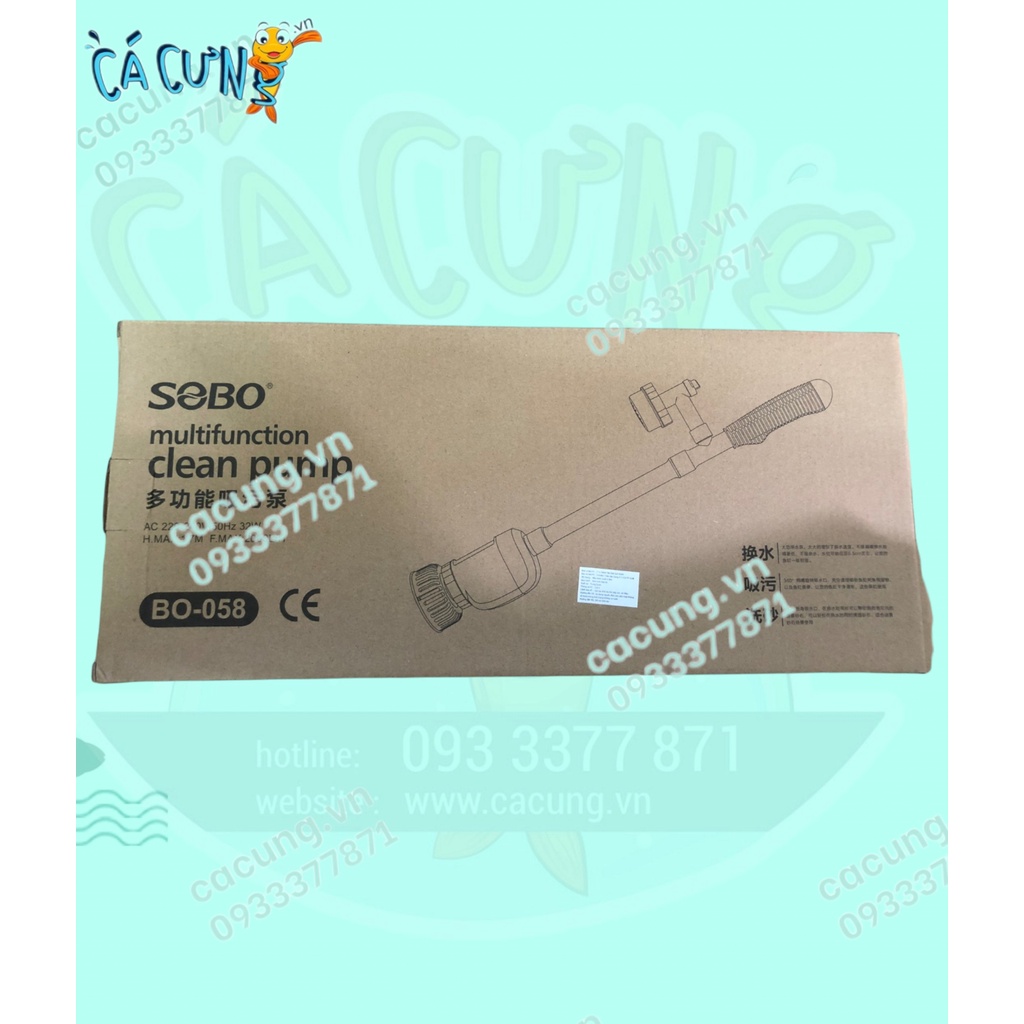 Máy Hút Cặn - Dọn Vệ Sinh Hồ Cá Điện Đa Năng Tích Hợp Đầu Bơm Sobo BO-058 - Hàng Công Ty