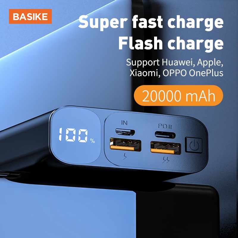 Sạc dự phòng BASIKE Sạc nhanh 18W 20000mAh với cáp sạc Với 1 năm bảo hành