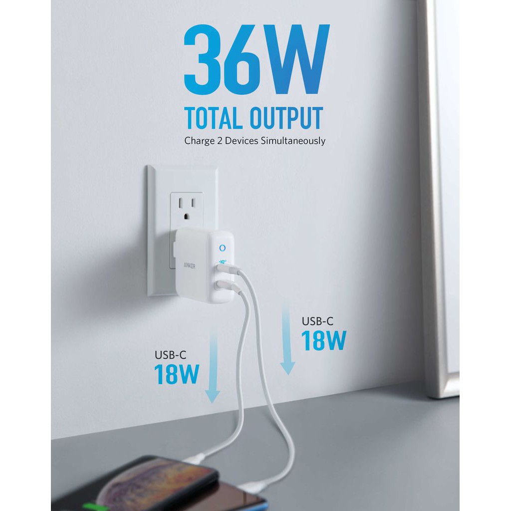 Sạc nhanh Anker PowerPort III Duo- 36w- 2-Port Wall Charger A2628