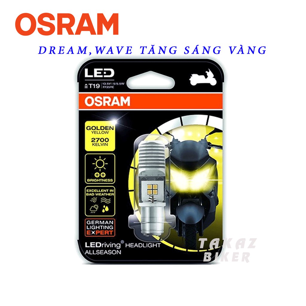 Bóng đèn LED OSRAM T19 Dream, Wave , Airblade xe thái tăng sáng màu vàng