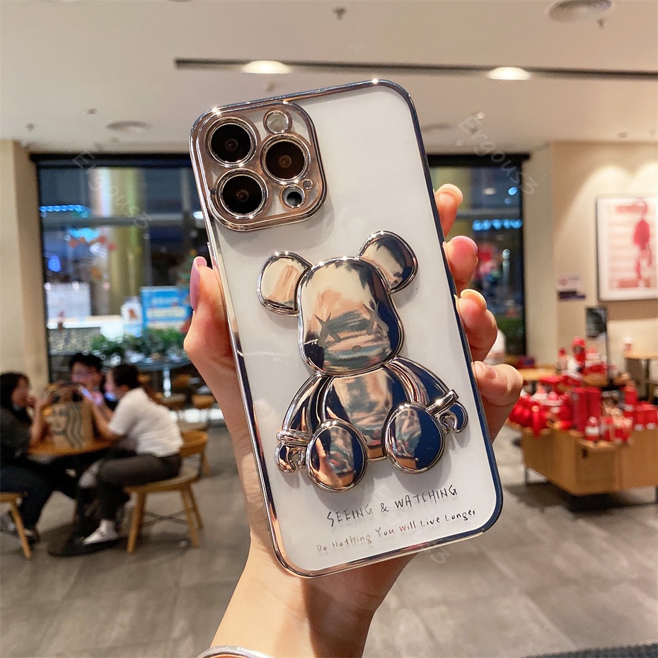 Ốp điện thoại trong suốt họa tiết gấu 3D cho iPhone 13 12 11 Pro Max SE2020 X XR Xs Max 7 8 Plus