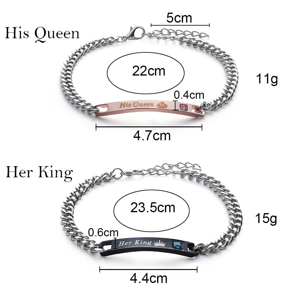 Vòng tay kiểu cặp đôi bằng thép không gỉ khắc chữ Her King/ His Queen thời trang dành cho nam nữ | BigBuy360 - bigbuy360.vn